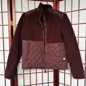 LIV Outdoor Sherpa & Quilted Mixed Media Fleece Jacket - Burgundy/Wine - Small